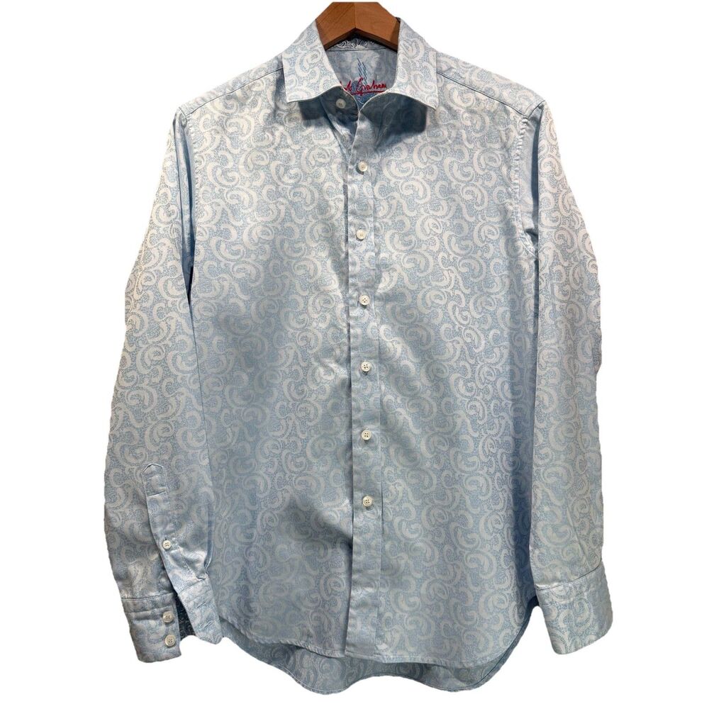 ROBERT GRAHAM Men's Size S Blue Paisley Pattern Flipcuff Button Up Shirt